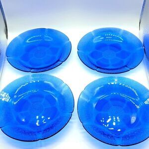Fortecrisa Vintage Mexican Salad Plates Cobalt Blue Sunflower Pattern Set of 4
